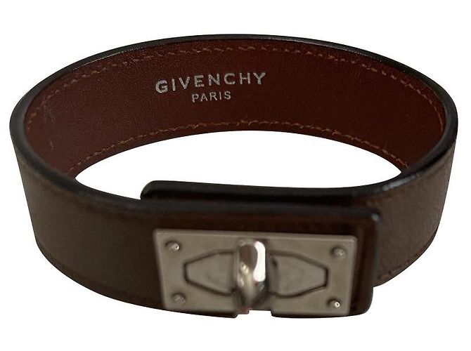 Bracciale rigido Givenchy Shark in pelle marrone scuro