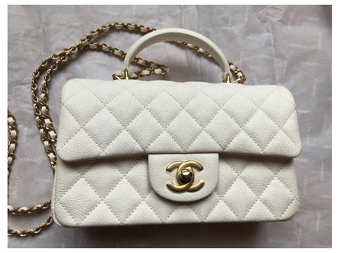 Classique Chanel Mini Sac à Poignée Blanc