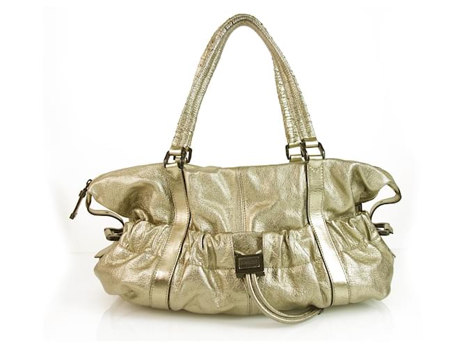 Burberry Farrar Metallic Gold Leather Drawstring Satchel Handbag Shoulder Bag Golden  ref.355677