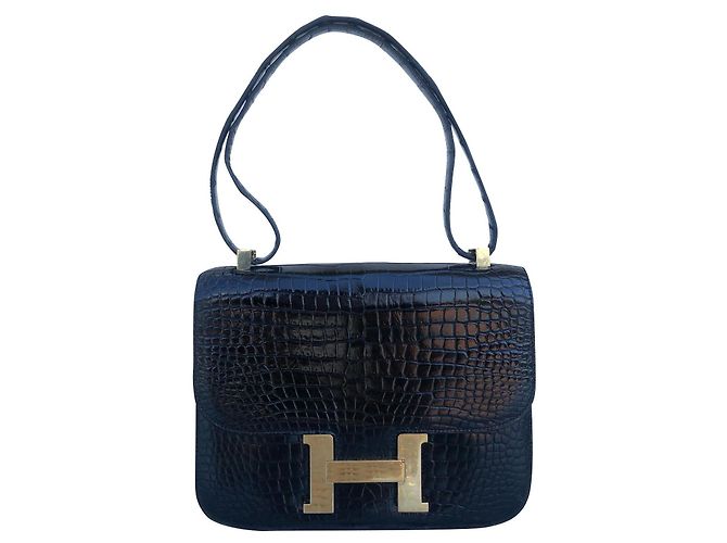 Constance Hermès Hermes Costanza Coccodrillo 23 Noir Nero