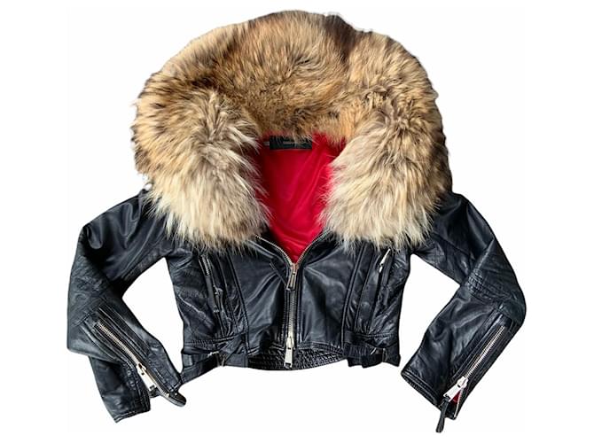 Dsquared2 Coats, Outerwear Black Leather Fur  ref.355994