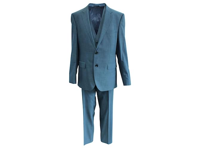 Hugo Boss Traje completo Pantalones de chaleco liso Pantalones de chaleco de corbata Azul Algodón  ref.356005