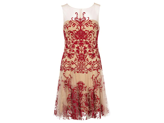 Marchesa Fließendes Kleid aus Netzstoff mit Stickerei-Detail Fleisch  ref.356093