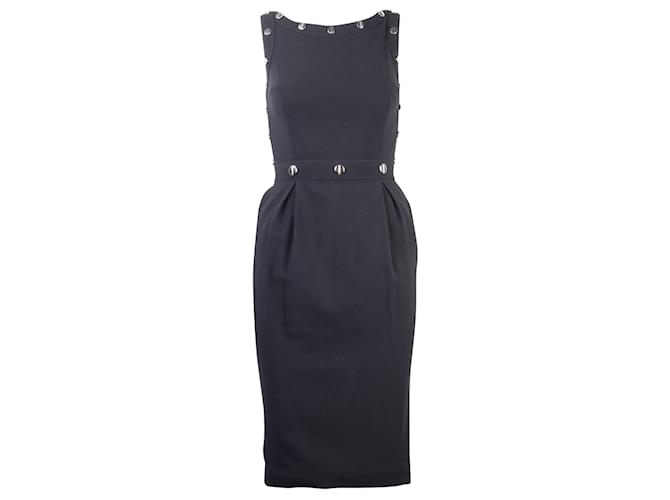 Dolce & Gabbana Vestido negro adornado Lana  ref.356189