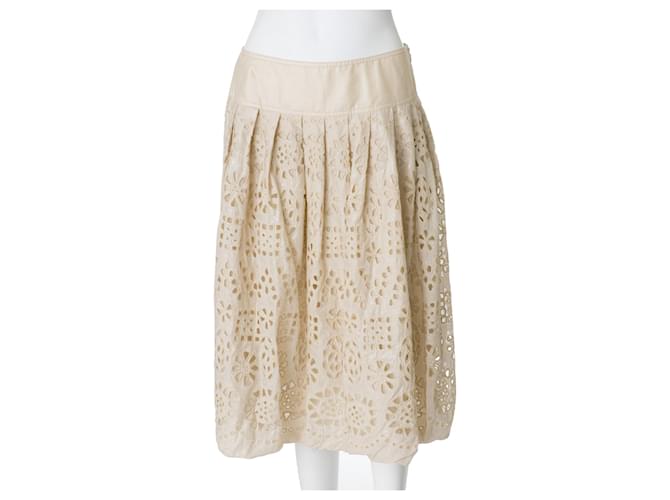 Dkny Embroidered Metallc Lace Fit & Flare Skirt Flesh Cotton  ref.356214