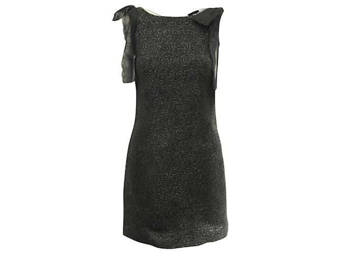D&G Elegante vestido de tweed con hilo plateado Negro Lana  ref.356251