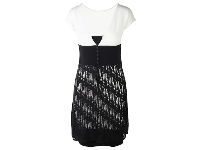 Chanel Duo-Ton-Kleid mit V-Ausschnitt Weiß Viskose Zellulosefaser  ref.356253