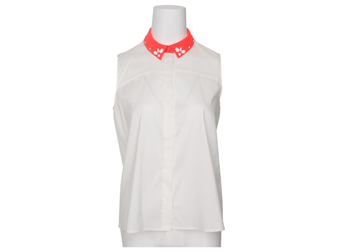 Claudie Pierlot Sleeveless Shirt with Neon Collar White Cotton  ref.356266