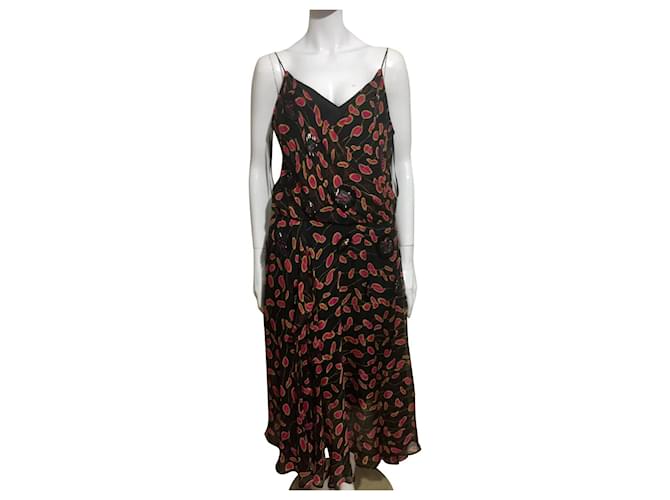 Diane Von Furstenberg Superbe robe longue en soie DvF avec des paillettes Multicolore  ref.356355