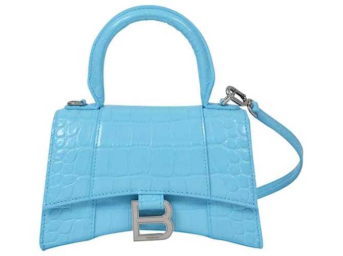 Balenciaga Sanduhr-Tasche Xs mit Griff oben aus blau glänzendem geprägtem Leder  ref.356360