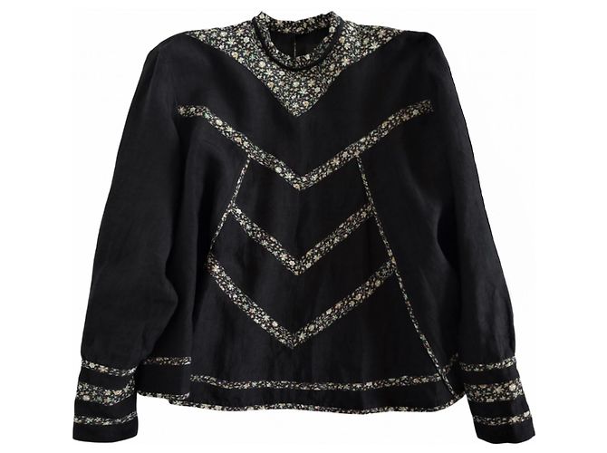 Isabel Marant Blusa Moony em linho e seda preta Preto