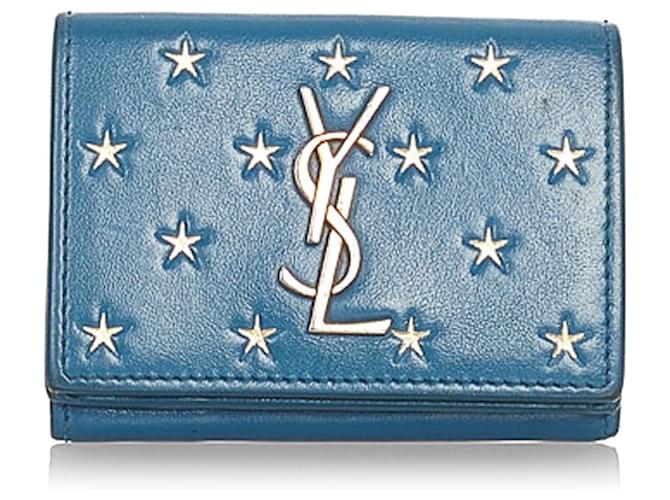 Yves Saint Laurent Portefeuille à deux volets en relief YSL Blue Star Cuir Veau façon poulain Bleu  ref.356534