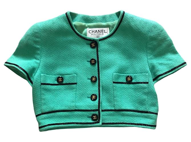 Chanel Crop Top Jacket - Spring 1995 Turquoise Cotton  - Joli  Closet