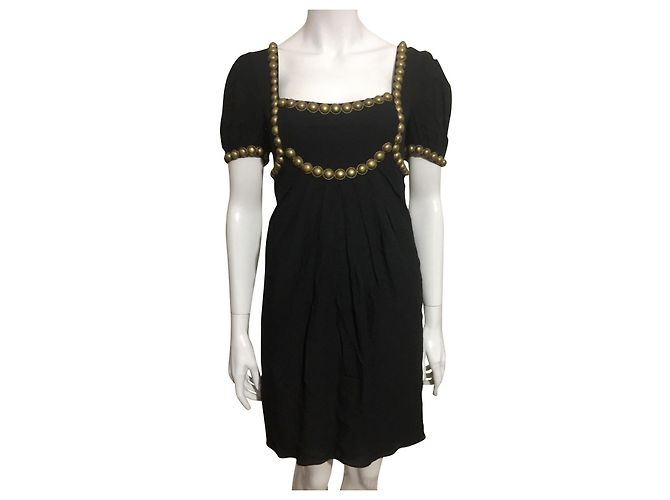 Temperley London Vestido de seda Temperley com enfeites de metal Preto Dourado