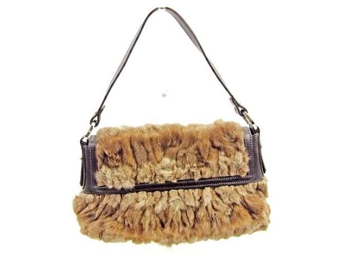 [Used] Fendi Handbag Back One Shoulder Brown Fur x Leather FENDI Back Handbag Back Fashion Bag Back Storage Gift Quick Shipping Stock Disposal  ref.357575