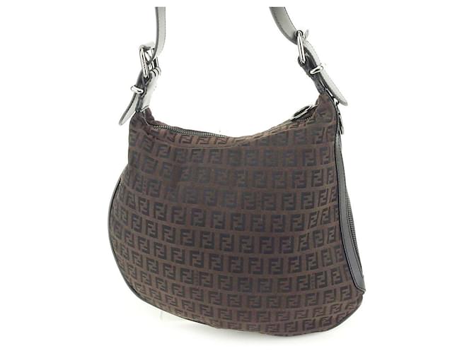 [Used] Fendi Shoulder Bag Back One Shoulder Zucchino Black Brown Canvas x Leather FENDI Bag Back Shoulder Storage Bag Back Gift Quick Shipping Stock Disposal  ref.357678