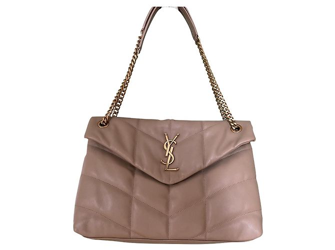Yves Saint Laurent Loulou Puffer Medium Beige Leather Handbag 