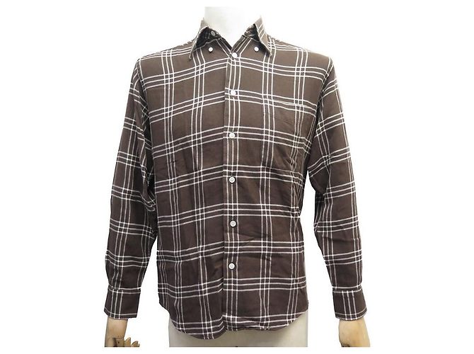 Hermès CAMISA NOVA HERMES M 39 CAMISA NOVA DE ALGODÃO MARROM CHECKED BROWN