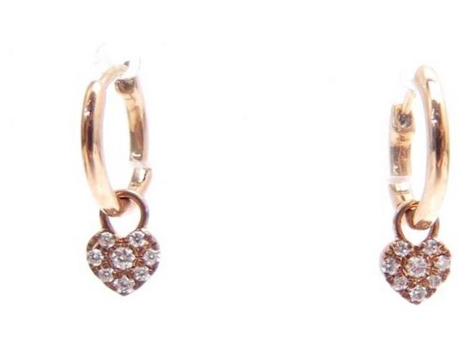 NUOVO ORECCHINO DJULA CREOLE CUORE ORO ROSA 18ORECCHINI K E DIAMANTI D'oro