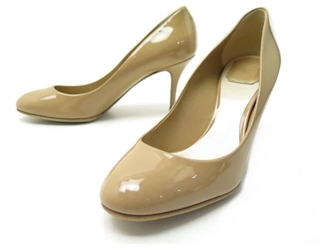 NEUF ESCARPINS CHRISTIAN DIOR 40 CUIR VERNIS BEIGE PATENT LEATHER NEW SHOES  ref.357814