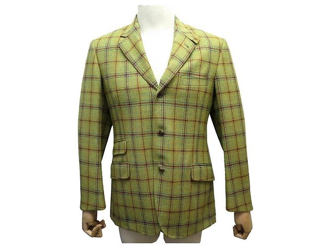 Hermès NEW HERMES M JACKET 48 GREEN CHECK WOOL L510 NEW WOOL JACKET