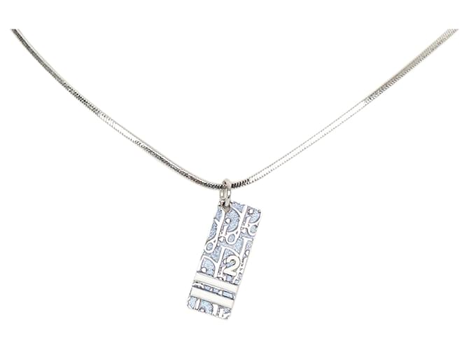 Dior Silber Dior Schräge Traber Anhänger Halskette Metall  ref.357995