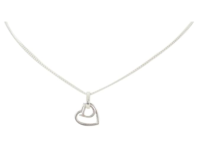 Dior Silver Heart Pendant Necklace Silvery Metal  ref.358085