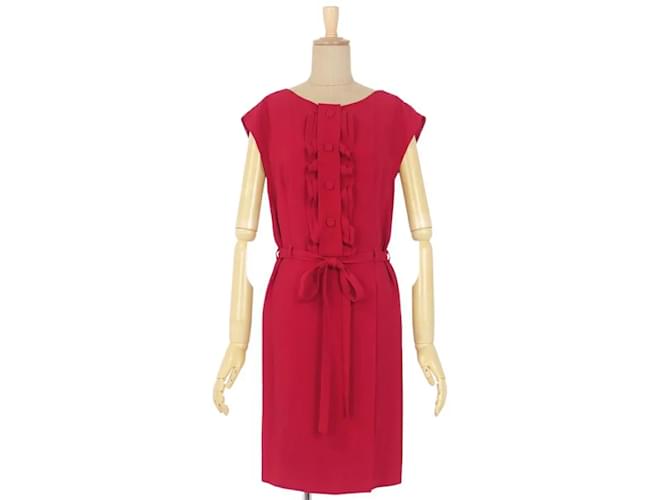 [Gebraucht] PRADA Ärmelloses Kleid mit Gürtel 38 Oberteile Damen Rot Strahl Acetat  ref.358494