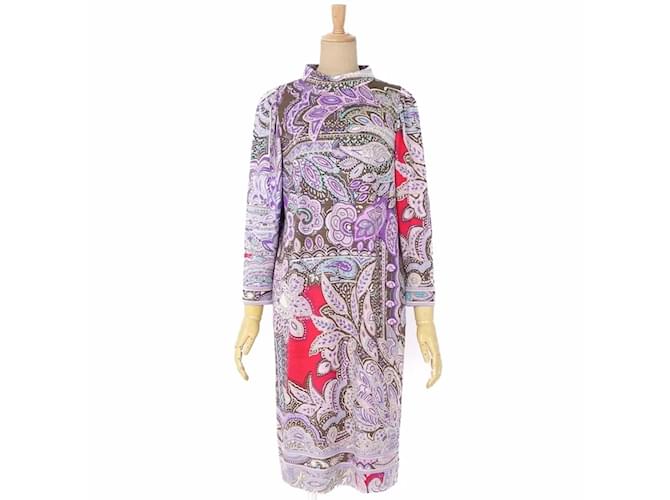 [Occasion] LEONARD FASHION Robe en jersey de laine motif cachemire Total Violet  ref.358504