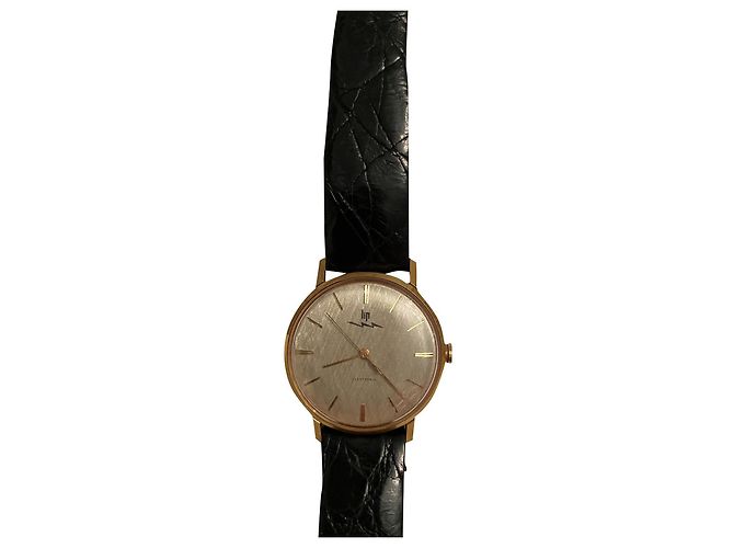 Reloj Lip Hombre Oro Electrónico Correa Negra Gold hardware