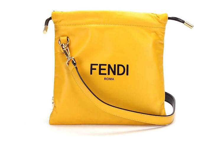 Fendi Slim Clutch Shoulder Back 8BT337 in yellow Leather ref