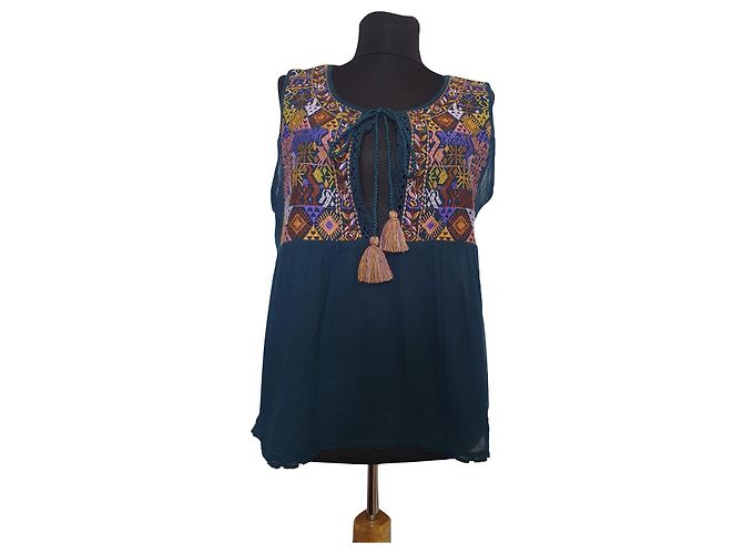 Camiseta sin mangas Free People Turquesa de Algodón Talla L Multicolor
