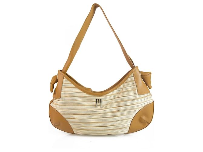 Missoni Striped Pattern Canvas Beige Leather Trim Hobo Shoulder Bag Handbag  ref.359114