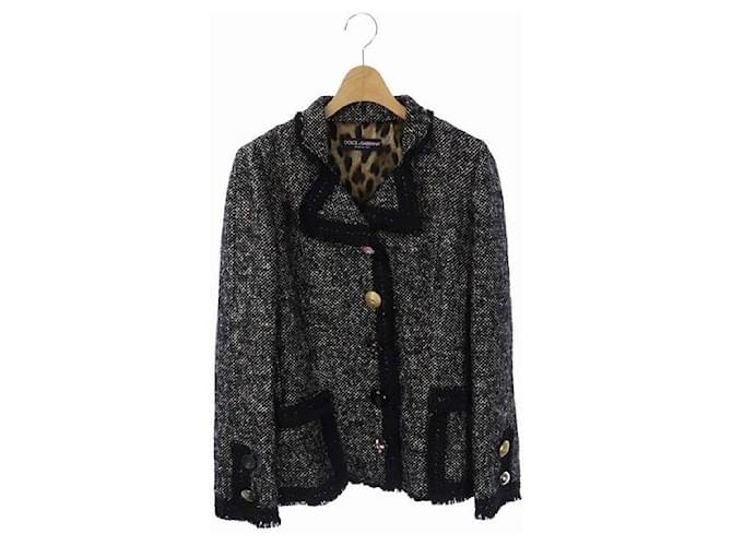 [Used] Dolce & Gabbana Dolce & Gabbana Tweed Jacket 40 Black Black White Polyester Viscose Linen Polyamide Mohair  ref.359201