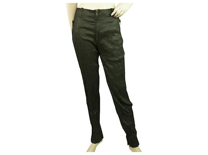 Pantaloni Pantaloni Balenciaga Paris in tessuto stropicciato nero con chiusura a cerniera a vista 38 Tela  ref.359205