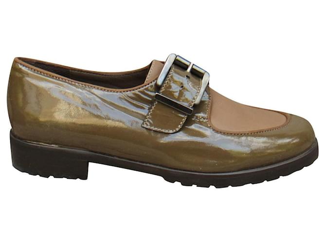 Carel Schuhe mit Schnalle 36,5 neue Bedingung Khaki Lackleder Lammfell  ref.359309