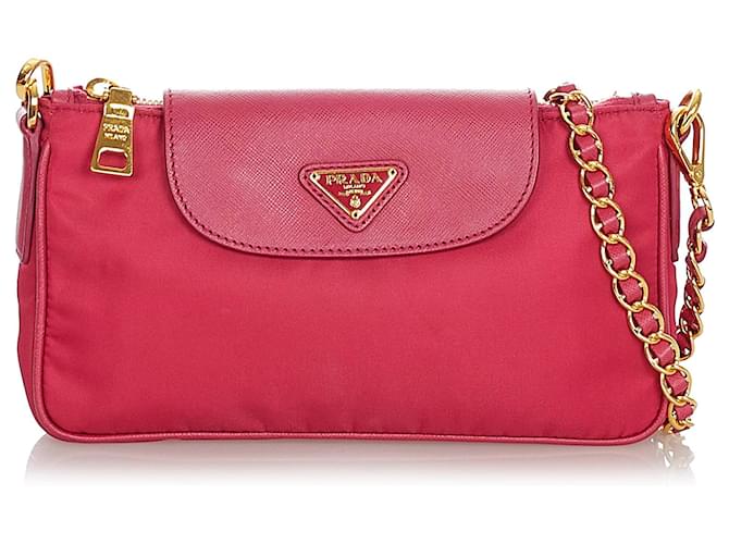 Prada Pink Tessuto Chain Crossbody Bag Leather Pony-style calfskin Nylon  Cloth ref.359355 - Joli Closet