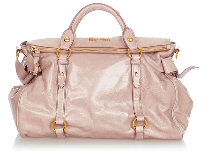 Miu Miu Vitello Lux Bow Shoulder Bag Pink Leather Pony-style