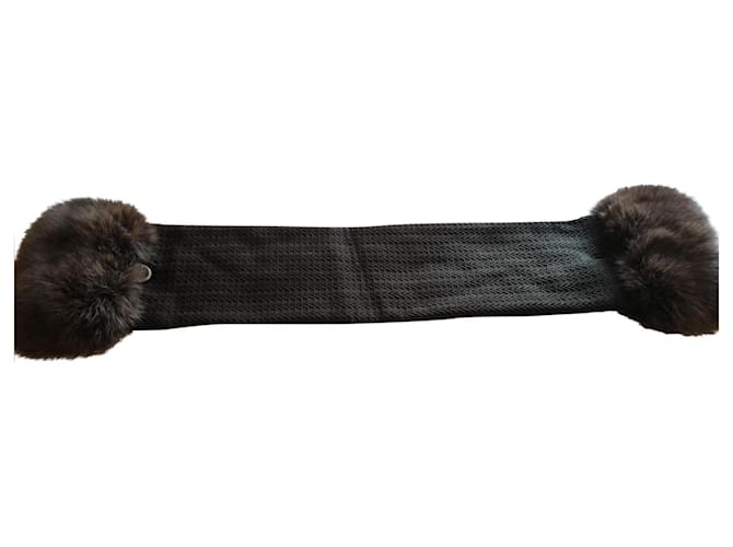 Christian Dior Kaibe and fur scarf Black Wool  ref.359610