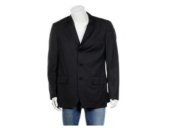 Calvin Klein Stylish 3 buttons Fitted Striped Suit Jacket, Size L Black Polyester  ref.359687