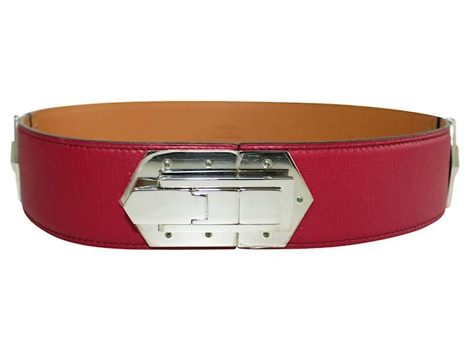 Hermès Cinturón de cuero swift con bisagra rosa  ref.359879
