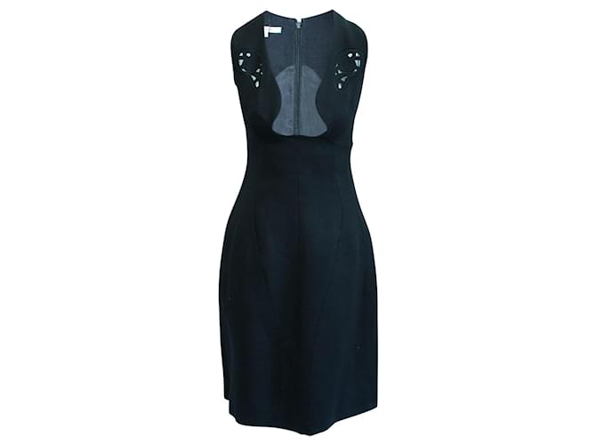 Carven Elegante vestido negro con bordado cortado a láser Paja  ref.359961