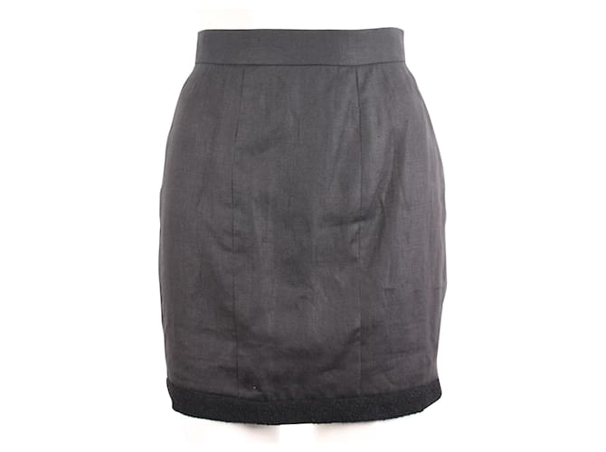 Chanel Falda de lino de cintura alta con detalles de tweed Negro  ref.359971