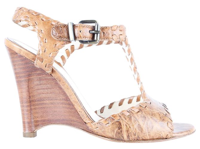 Fendi Compensées en bois cousues à la main en cuir marron