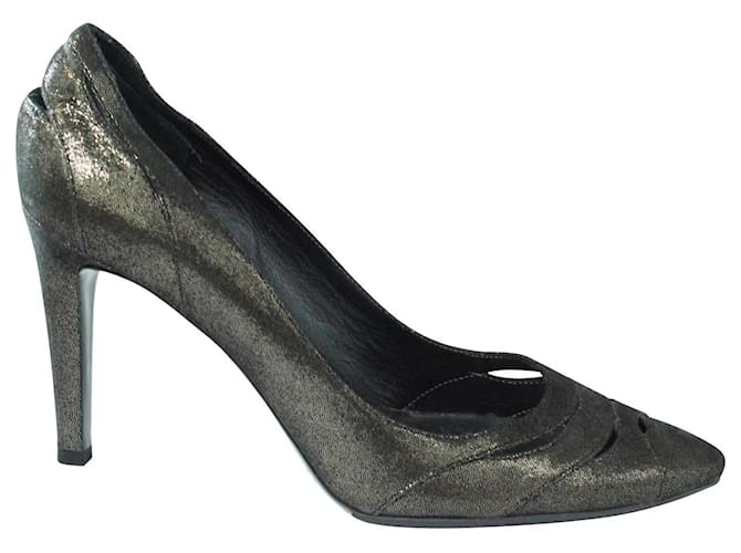 Céline Zapatos de tacón negros con punta redonda Cuero  ref.360193