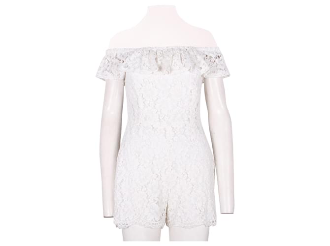 Sandro White Lace Jumpsuit with Bateau Neck Polyester  ref.360276
