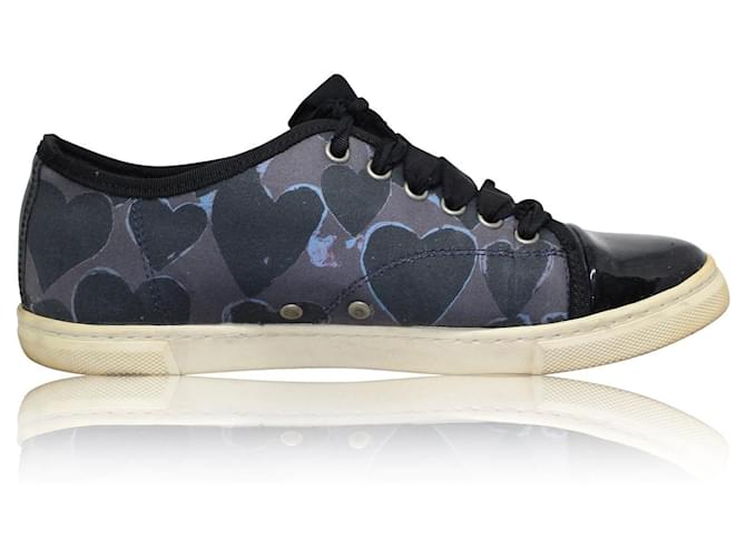 Lanvin Sneakers leopardate grigie satinate Blu Raso  ref.360285