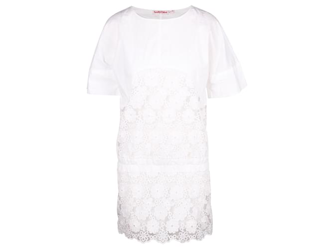 See by Chloé Kleid mit floralem Spitzendetail Weiß Baumwolle  ref.360296