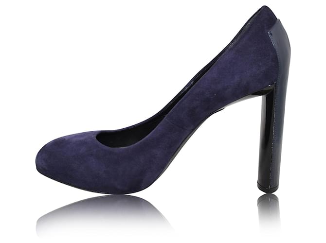 Céline Zapatos de tacón grueso de ante azul Suecia  ref.360437
