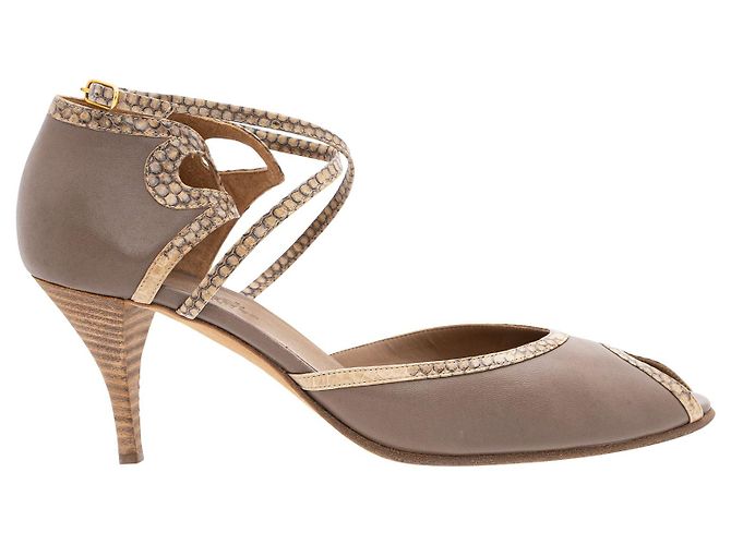 Trim Hermès High Heel Sandalen mit Schlangenlederbesatz Braun